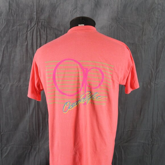 Vintage Graphic T-shirt - Ocean Pacific Neon Logo on Neon Orange - Men's Large - Picture 1 of 9